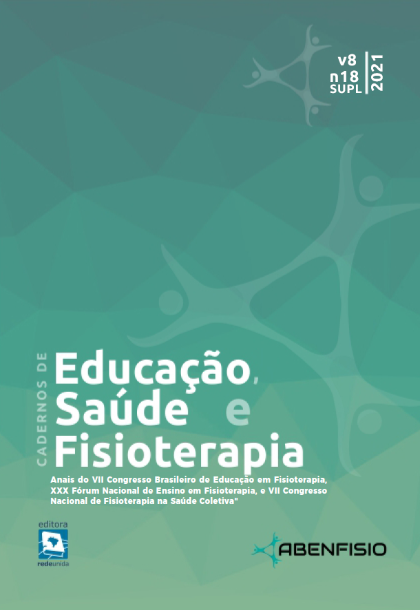 					Visualizar v. 8 n. 18 (Supl) (2021): Supl - Anais do Anais do VII Congresso Brasileiro de Educação em Fisioterapia, XXX Fórum Nacional de Ensino em Fisioterapia, e VII Congresso Nacional de Fisioterapia na Saúde Coletiva
				